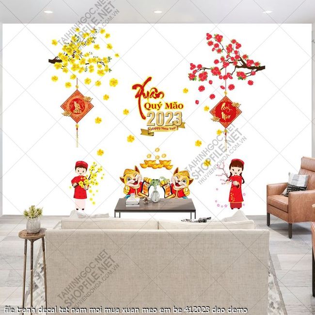 file tranh decal tet nam moi mua xuan meo em be 412023 dao
